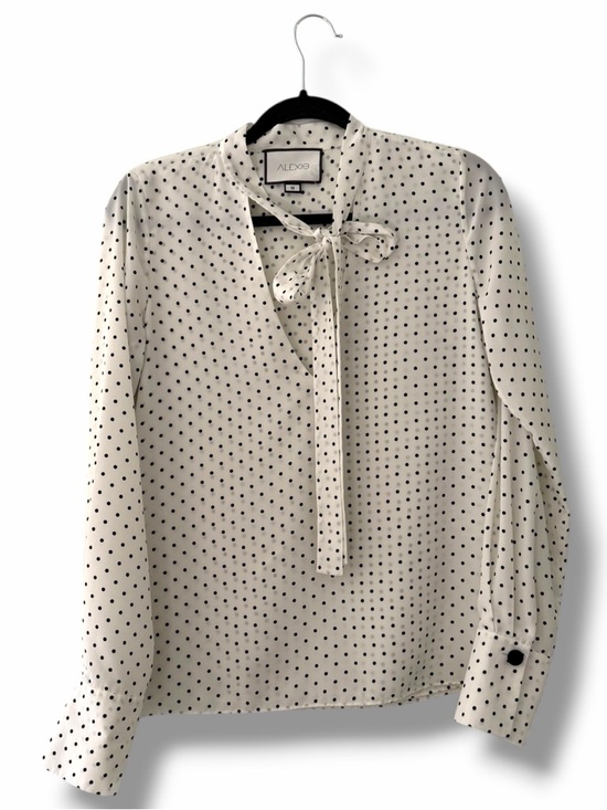 Alexis Tops - Alexis White/Black Polka Dot Priya Blouse Velvet Buttons Office Secretary Medium